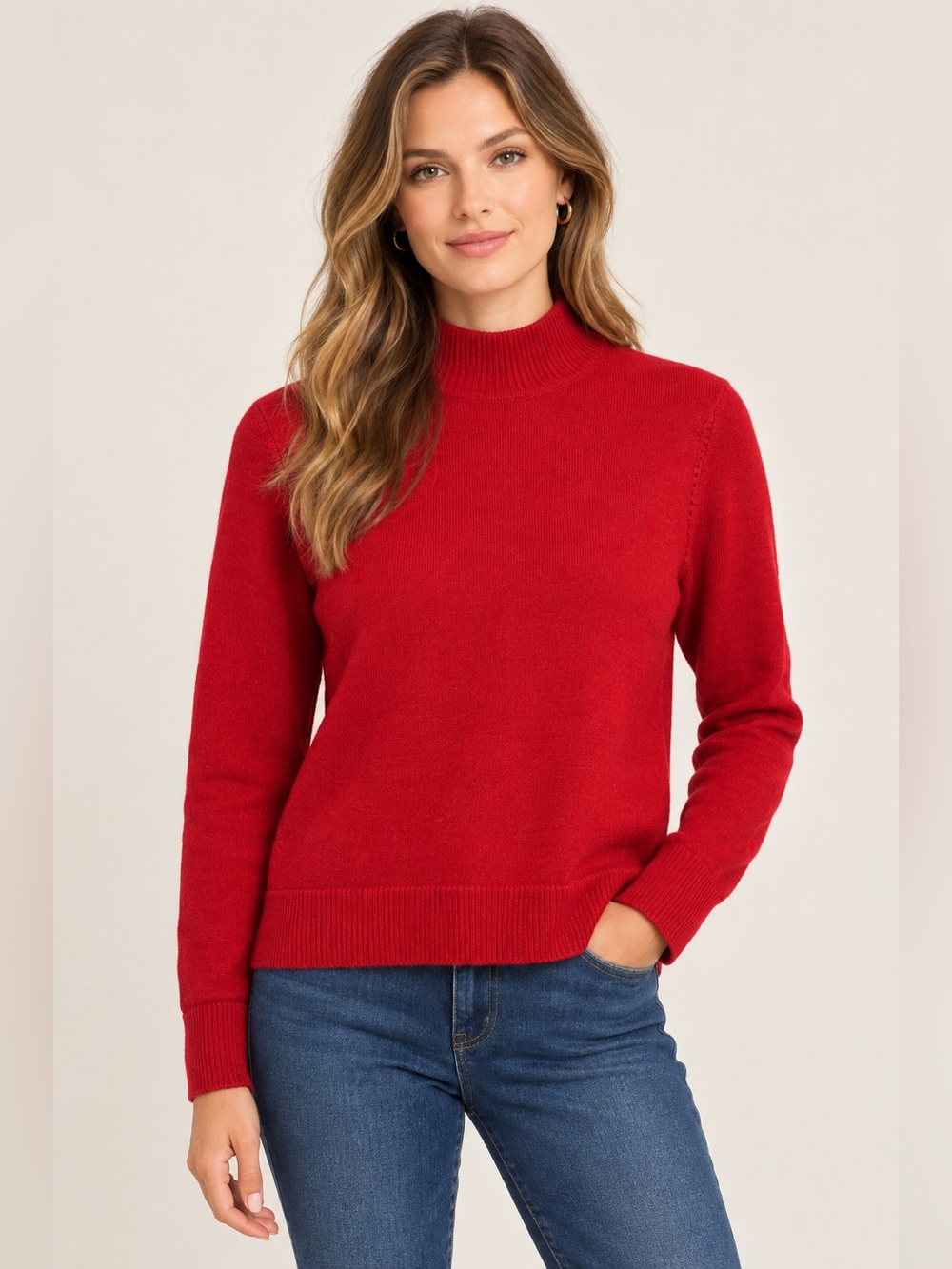 Valerie Stevens fine merino wool red mock neck sweater size PM